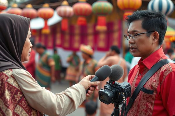 Wartawan media lokal meliput festival budaya tradisional di Indonesia