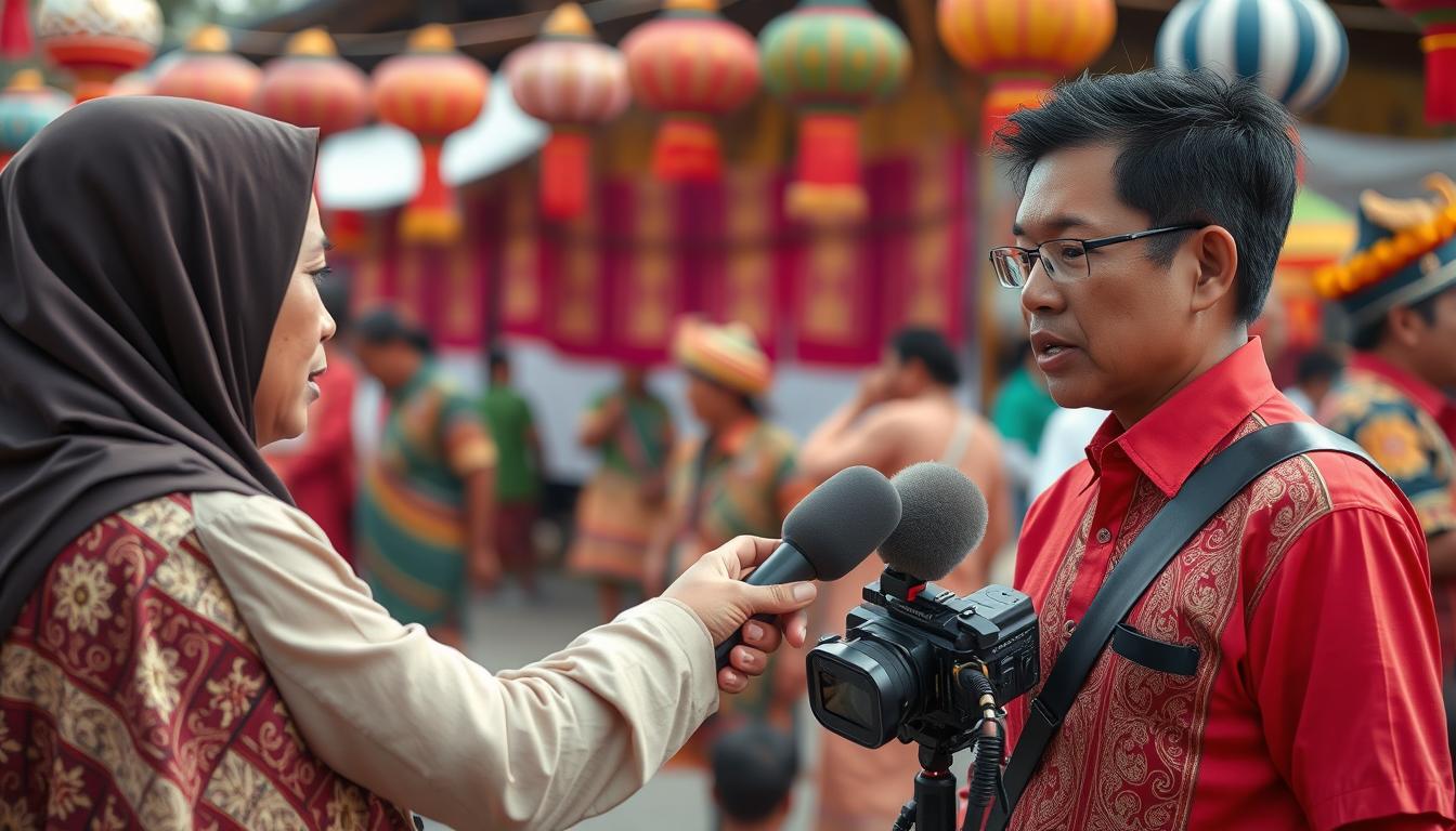 Wartawan media lokal meliput festival budaya tradisional di Indonesia