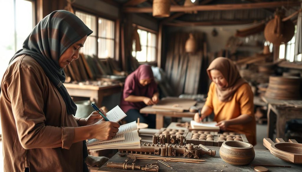 Wartawan meliput proses pembuatan kerajinan tradisional untuk dokumentasi budaya