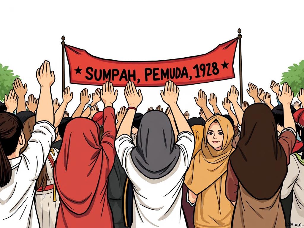 Ilustrasi Sumpah Pemuda 1928 sebagai tonggak penting pembentukan budaya nasional Indonesia